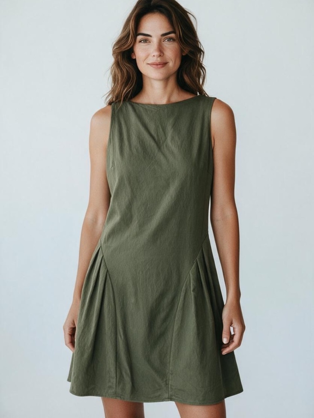 Mango Olive Green Sleeveless A-Line Dress